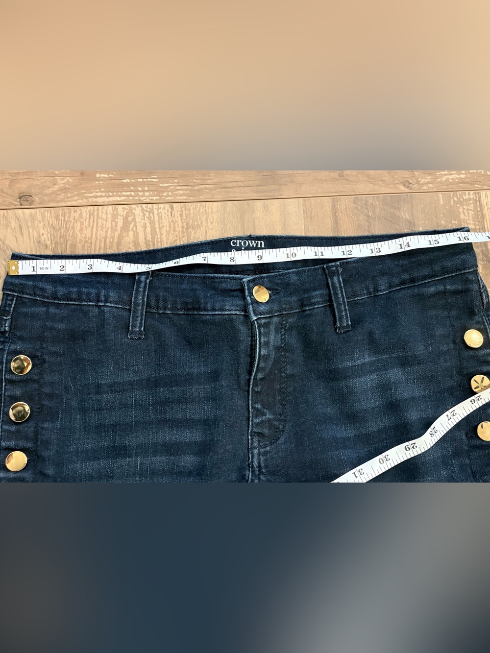 Crown & Ivy Dark Wash Embellished Metallic Button Skinny Jeans Size Petite 14 - Picture 8 of 14